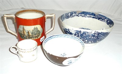 Lot 291 - Two pearlware bowls, a Pratt loving cup and a Newhall cup