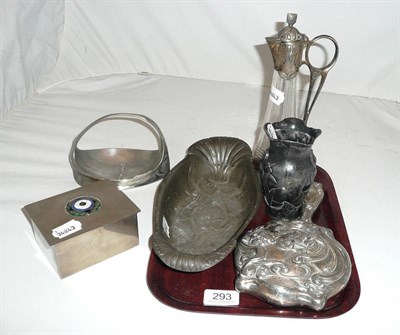 Lot 293 - Art Nouveau plated dressing table mirror, WMF claret jug, pewter thistle-embossed dish, Gesch...