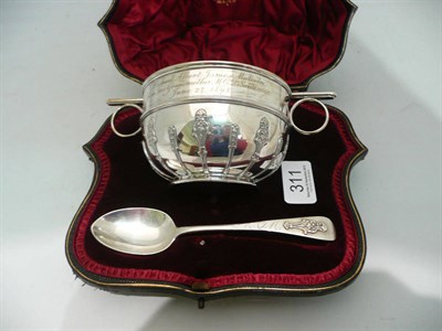 Lot 311 - A cased presentation silver bowl and spoon