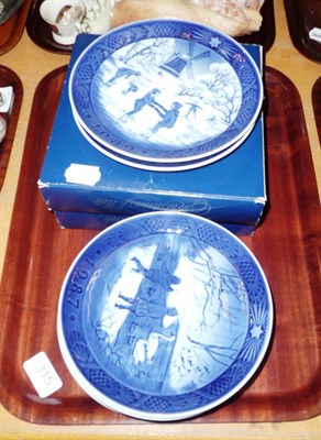 Lot 315 - A collection of seven Royal Copenhagen blue and white Christmas plates