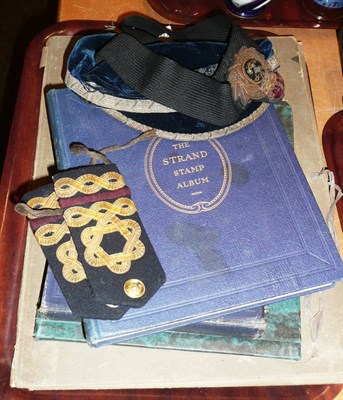 Lot 326 - 1898-99 cap, navy cap band and epaulettes, small folio of prints, two stamp albums, and a...