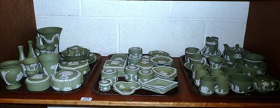 Lot 331 - Approximately sixty-six pieces of modern sage green jasperware