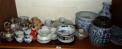 Lot 332 - A shelf of Oriental ceramics including a Satsuma tea set