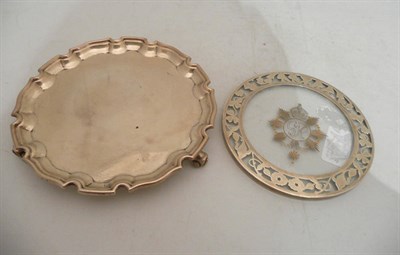 Lot 343 - A silver card tray and a silver and glass commemorative coaster (2)