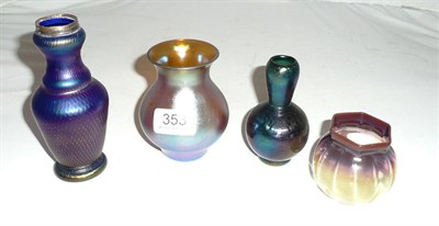 Lot 353 - An Alexandrite glass small vase, a Faville-style vase and two iridescent glass vases (4)