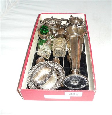 Lot 359 - Small silver including set of six cased tea spoons, condiments, weighted vase, small dishes etc