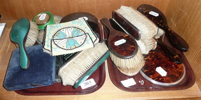 Lot 361 - Tortoiseshell and silver dressing table items, enamel and silver dressing table items, purses,...