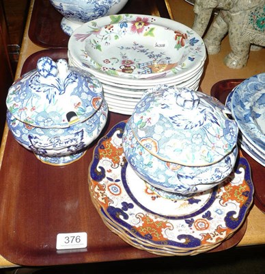 Lot 376 - Four ironstone plates, a pair of tureens and ten soup bowls