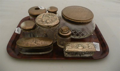 Lot 390 - Glass powder bowl with silver lid and seven other glass and silver items