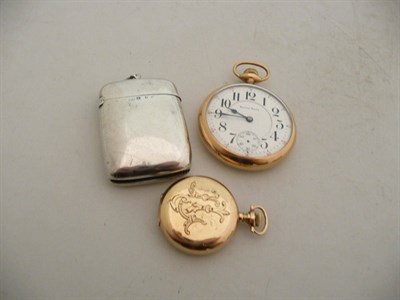 Lot 402 - Pocket watch, fob watch and a silver vesta