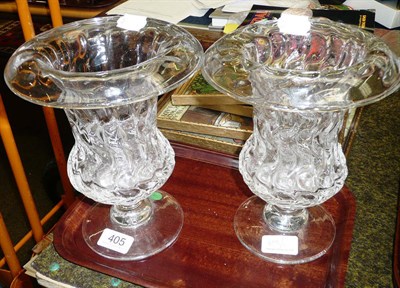 Lot 405 - A pair of glass campana-shaped vases