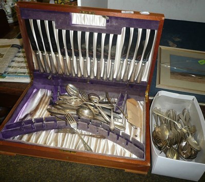 Lot 416 - Quantity of silver flatware approx 77ozs., silver handled knives and Vyners Sheffield plated...