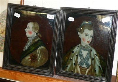 Lot 434 - Pair of portraits on glass, depicting ?