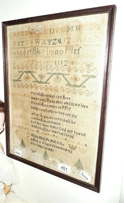 Lot 451 - Victorian sampler dated 1842 with verse