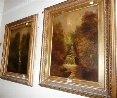 Lot 464 - Pair of waterfall scenes, oils on canvas