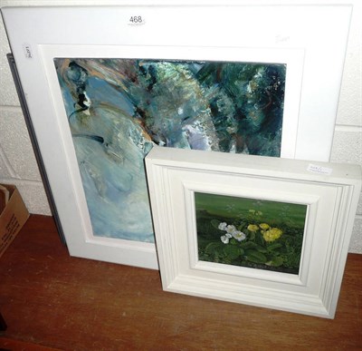 Lot 468 - Acrylic by Ramsay Carr 'Jewel of the tide' and an oil of flowers by Audrey Johnson dated 1987 and a