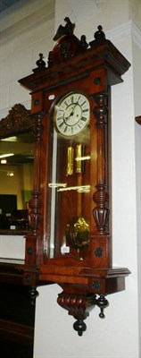 Lot 482 - A Vienna style walnut drop dial wall clock with weights and finials