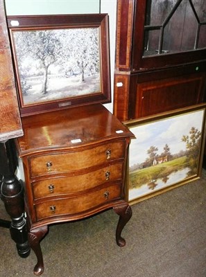 Lot 499 - A walnut three drawer chest, a print and an oil painting