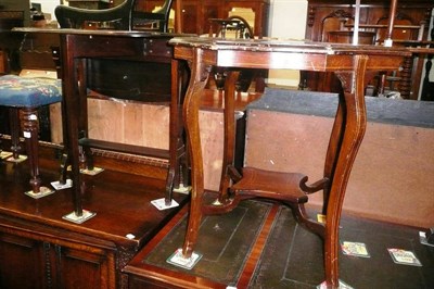 Lot 524 - Edwardian mahogany two-tier octagonal table, a mahogany and oak drop-leaf table, mahogany stool...