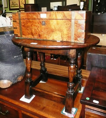 Lot 527 - Brass-bound walnut writing slope and an oak drop leaf small table