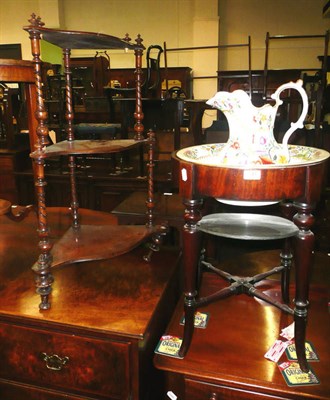 Lot 541 - Late 19th/early 20th century mahogany washstand with Spode jug and bowl and a whatnot