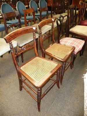 Lot 577 - A pair of simulated rosewood, caned chairs and another