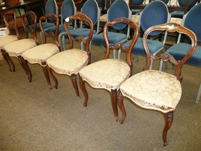 Lot 579 - Composite set of six Victorian balloon-back dining chairs