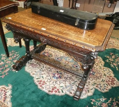 Lot 591 - 19th century carved oak centre table with drawer