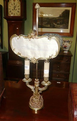 Lot 600 - Gilt metal two branch electrolier lamp