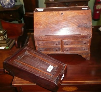 Lot 601 - Miniature oak bureau and a mahogany candle box