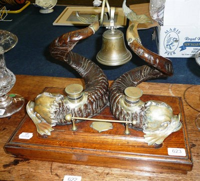 Lot 623 - Horn desktop inkwell modelled as a pair of dolphins