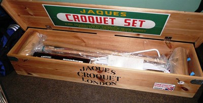 Lot 1000 - A Modern Jacques of London Garden Croquet Set, with mallets, balls and hoops, in a pine box