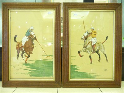 Lot 1002 - Le Rallic - Polo Players, coloured lithographs highlighted in white, a pair, 50cm by 31cm, in...