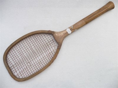 Lot 1012 - A Flat Top Fantail Tennis Racket by Mass & Co., Paris, size 14 1/2, with beech head, walnut...