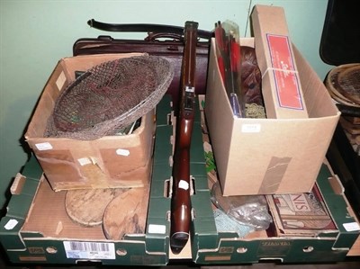 Lot 1014 - Mixed Sporting Equipment, including two boxed table tennis sets, two pairs of skates, three croquet