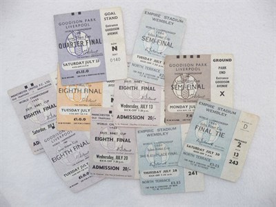 Lot 1040 - Ten 1966 Football World Cup Ticket Stubs, comprising five Eighth Final from Old Trafford and...