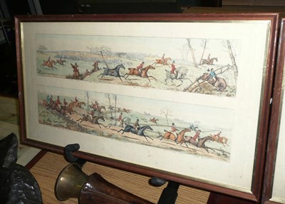 Lot 1049 - English School 19th Century -  Hunting Scenes, a set of six strip scenes framed as three pairs,...