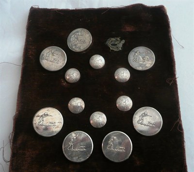 Lot 1060 - Thirteen White Metal Hunting Buttons, comprising seven large buttons by Jennens & Co., London...