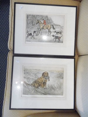 Lot 1062 - Henry Wilkinson - Huntsman with Hounds, at a gate, signed limited edition No.12/150; and Gun...