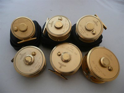 Lot 1129 - A Set of Six Hardy Limited Edition Gold Plated Sovereign Fly Reels, all serial number 13, reel...