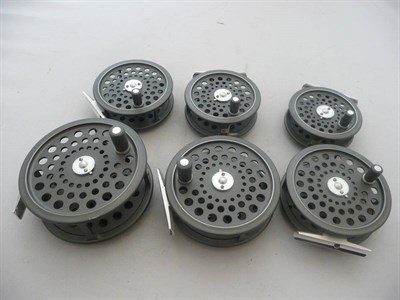 Lot 1130 - A Set of Six Hardy Limited Edition JLH Fly Reels, all serial number 13, reel numbers 2/3/4, 5,...