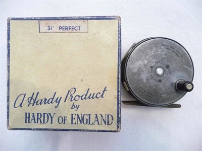 Lot 1138 - A Hardy 3 1/2inch Alloy Wide Drum Duplicated Mark II 'Perfect' Fly Reel, with fat black handle,...