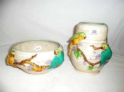 Lot 20 - Clarice Cliff parrot vase and matching bowl