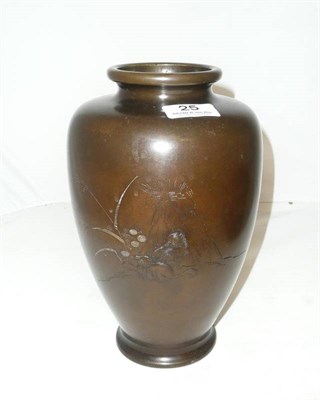 Lot 25 - A Japanese bronze silver inlaid vase