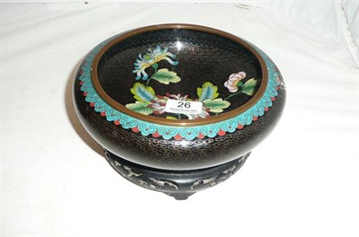 Lot 26 - A Chinese cloisonne bowl and wood stand