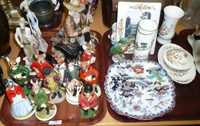 Lot 28 - Two trays of ceramics including fox figures, Wedgwood plates, Aynsley, Herend kingfisher etc