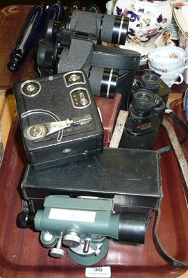 Lot 36 - A Siemens cine camera in stitched leather case, dumpy level in leather case and two pairs of...