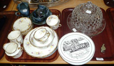 Lot 38 - Glass cheese dish, Redfern & Drakeford tea set and local pieces of pottery etc