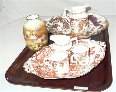 Lot 40 - Seven pieces of Royal Crown Derby 'Red Aves' and 'Olde Avesbury' china and a Royal Doulton vase...