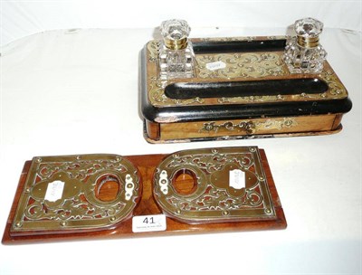 Lot 41 - Victorian brass mounted ink stand and a sliding book rest (2)